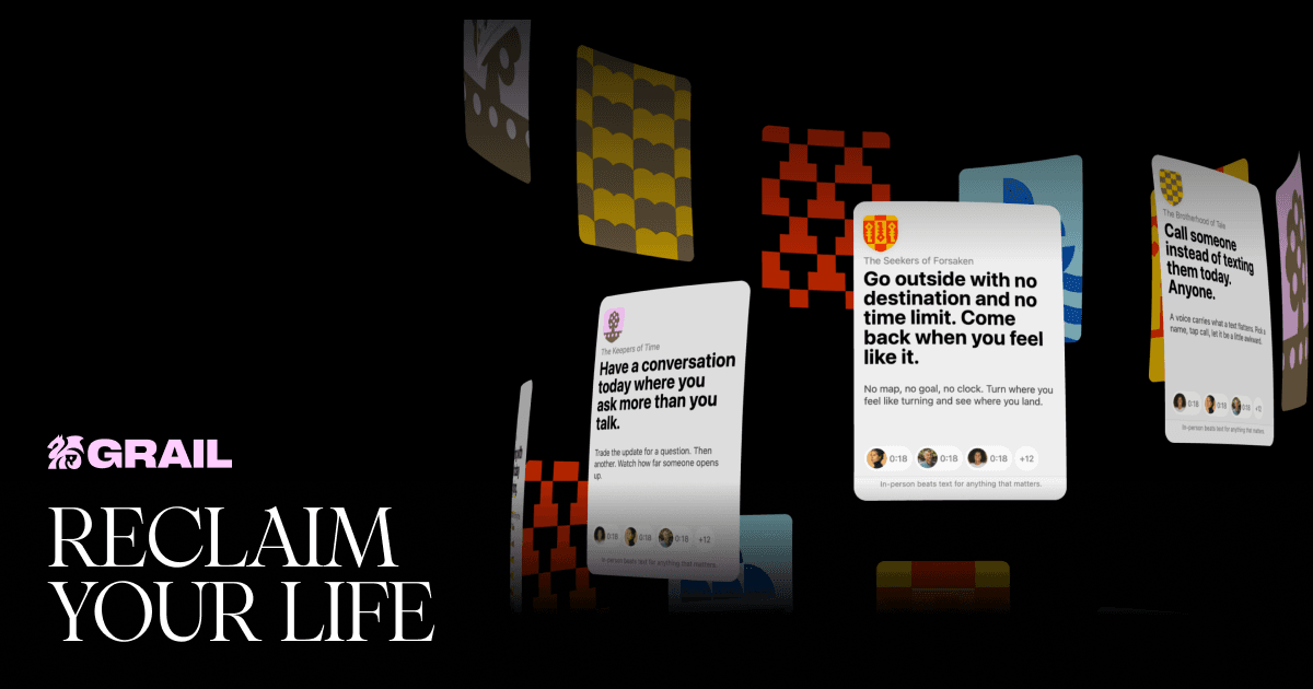 Первый экран сайта Grail с заголовком Reclaim your life и кнопкой Join Waitlist